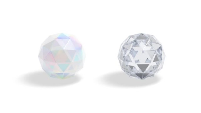 空白多面钻石和玻璃球模型，环形旋转