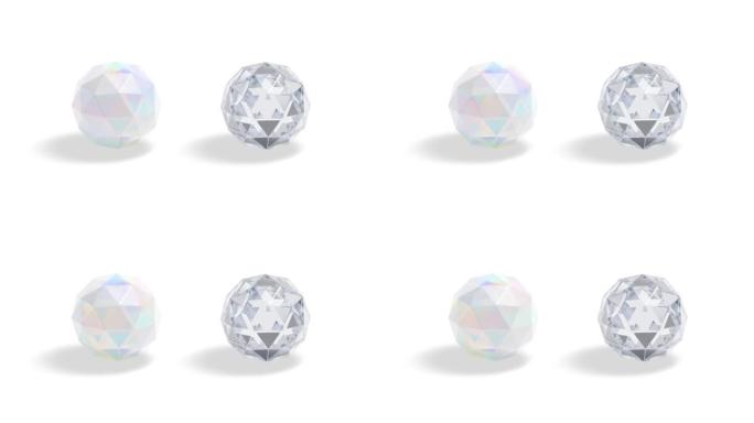 空白多面钻石和玻璃球模型，环形旋转