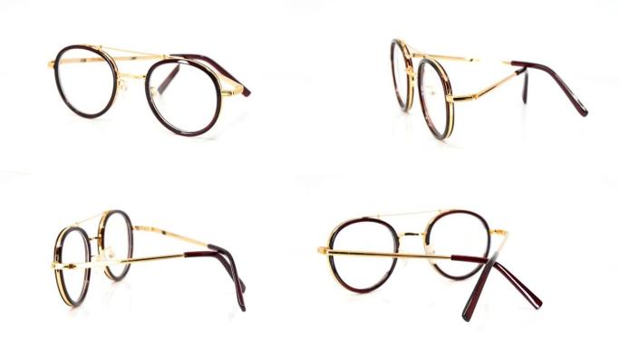 眼镜孤立在白色背景，眼镜框运动，高清1920 × 1080