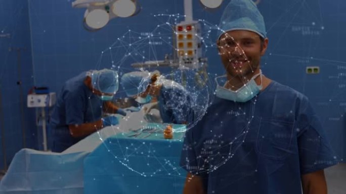 带有手术室外科医生网络的globe动画