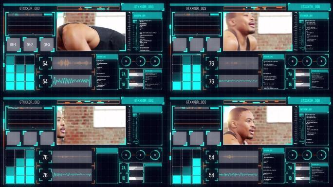 非裔美国人运动屏幕上的数据处理动画
