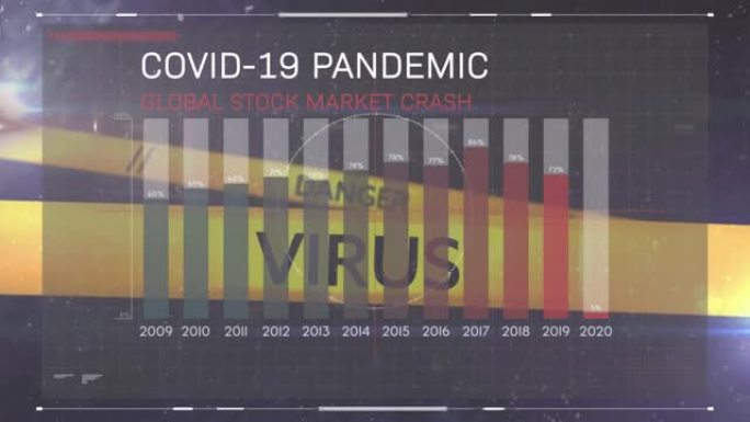 黑色背景上统计数字上的covid 19文本下降动画