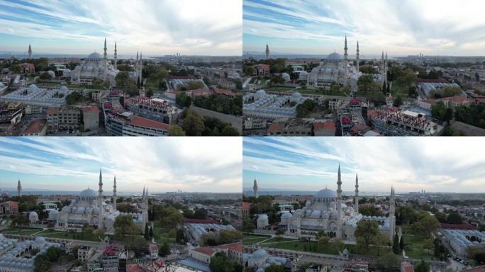 苏莱曼耶清真寺和地铁桥无人机视频土耳其伊斯坦布尔