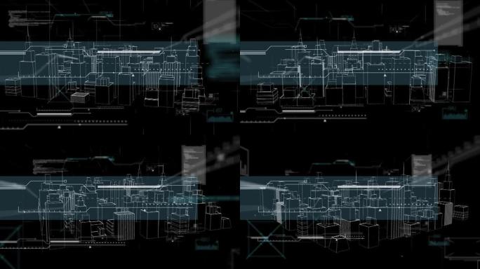 3d城市景观绘图上的数据处理动画