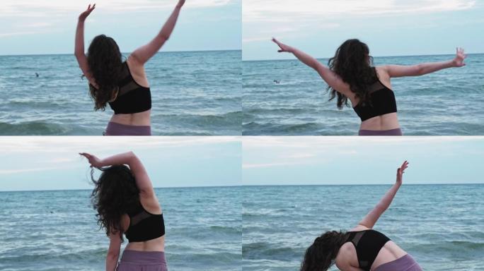 波西米亚舞蹈自由能量恩典女人海洋海滩