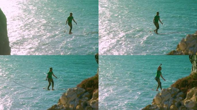 电影上的电影平移镜头，懒汉在远远低于波光粼粼的水面上走了一条线