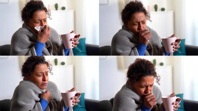 关于妇女在家中遭受感冒和流感的视频
