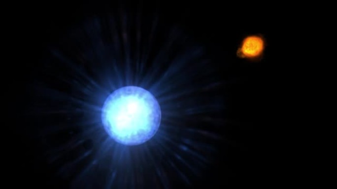 白色发光能量球飞到中心，与火球碰撞并在巨大的火球中爆炸