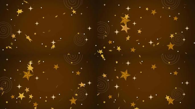 黑色背景上的金色圣诞星星和光点动画