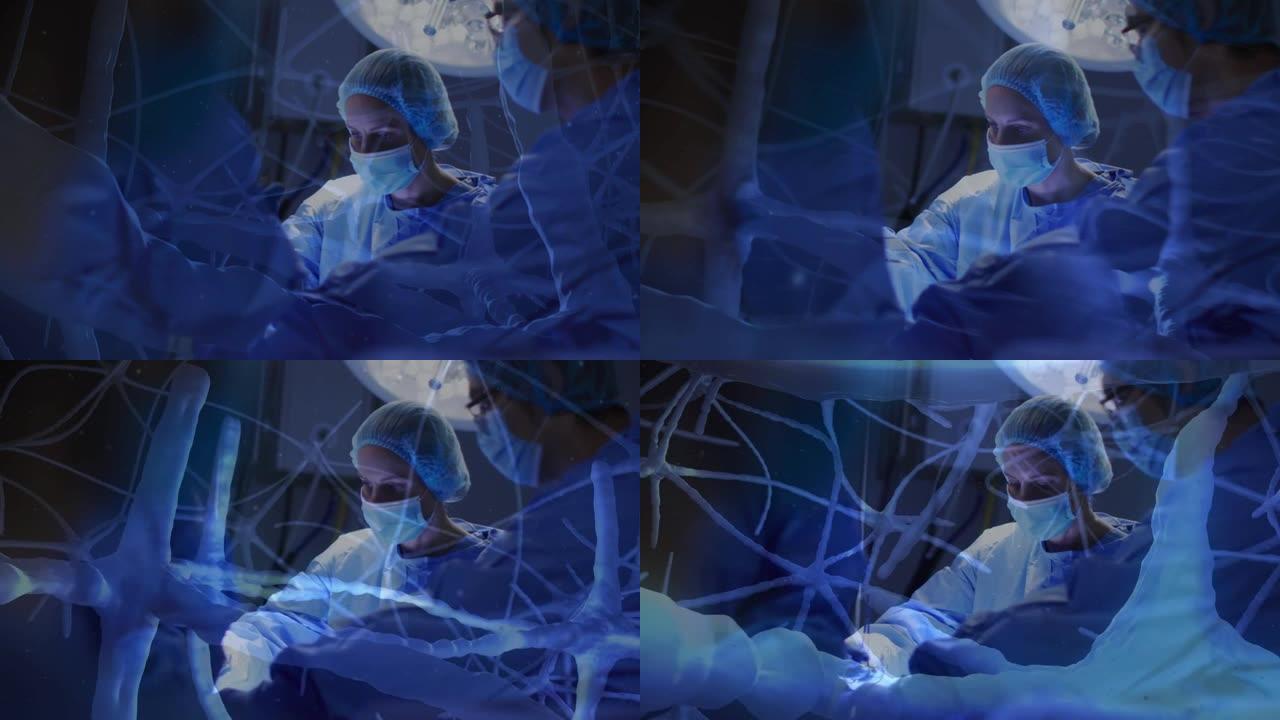 手术期间戴口罩的不同医生的神经元动画