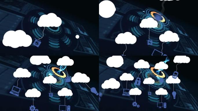在范围扫描和dna链上带有图标的云动画