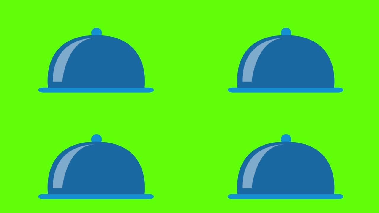 绿色屏幕背景上的餐厅服务盘子图标的动画