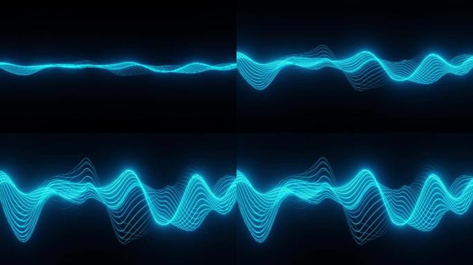 音频波形的动画。抽象音乐波振荡。未来声波可视化。