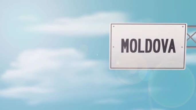 摩尔多瓦在蓝色多云的天空上标着路标-股票视频