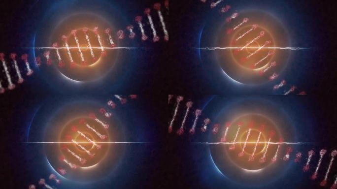 dna链在蓝色圆圈上的动画