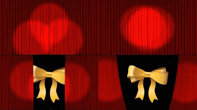 黑色背景上的金色丝带和红色窗帘的动画