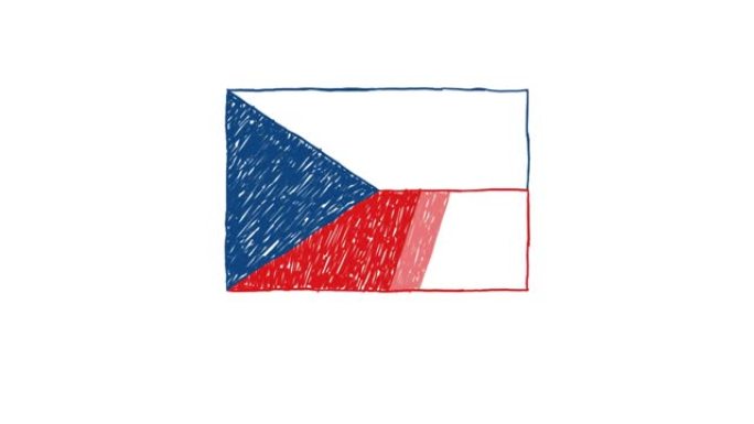 捷克国旗记号笔或铅笔彩色素描动画