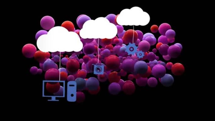 红色和紫色球上带有图标的云动画