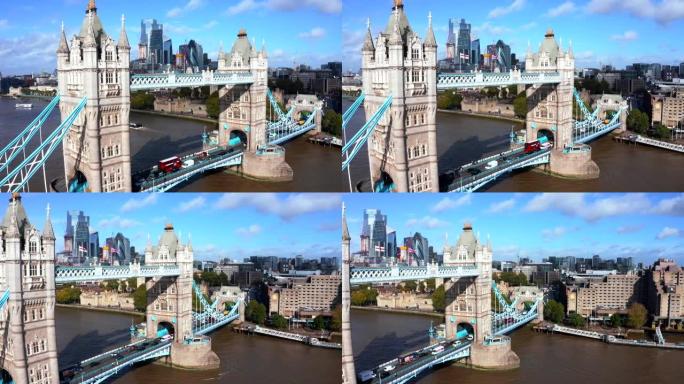 伦敦塔桥和泰晤士河的空中全景城市景观