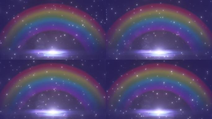 美丽的彩虹外太空极光和夜空中闪烁的星星-4k无缝VJ循环运动背景动画