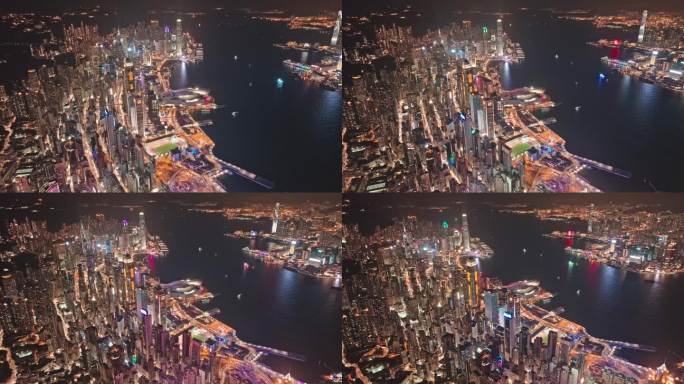4K正版-航拍香港维多利亚港繁华夜景04