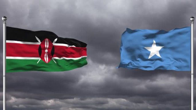 肯尼亚和索马里国旗互相挥舞|可循环。