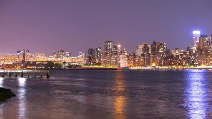 彩色夜光曼哈顿从纽约皇后区4k延时