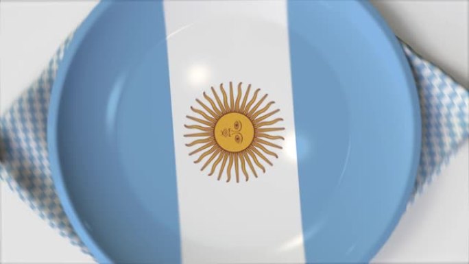带有阿根廷国旗的盘子的俯视图，国家美食概念动画