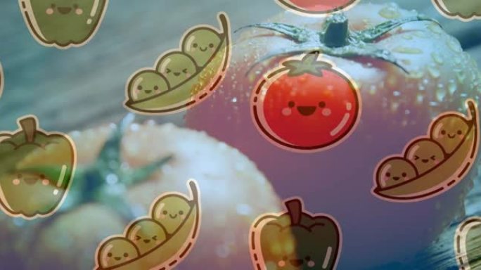 新鲜西红柿上的蔬菜插图动画