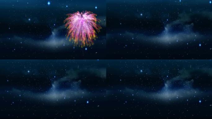 彩色圣诞节和新年烟花在星空中爆炸的动画