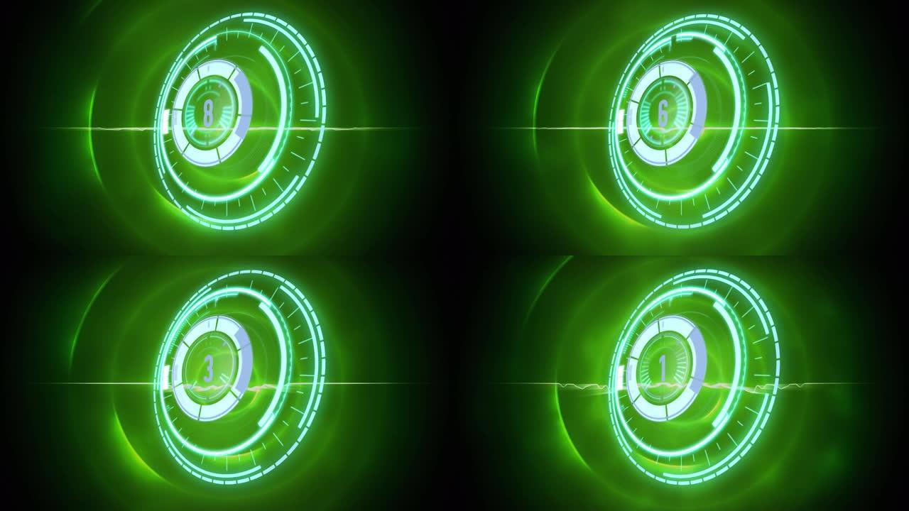 绿色圆圈范围扫描和倒计时动画