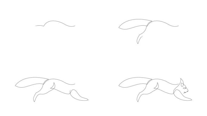 跑步松鼠单连续线条画的动画自画。公司标志标识。公司图标概念从花栗鼠动物形状。全长一行动画插图。