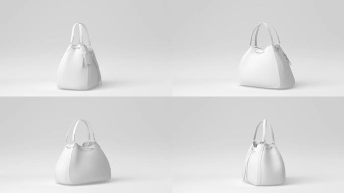 白色包女性时尚配饰漂浮在白色背景中。极简概念创意。折纸风格。3D渲染。