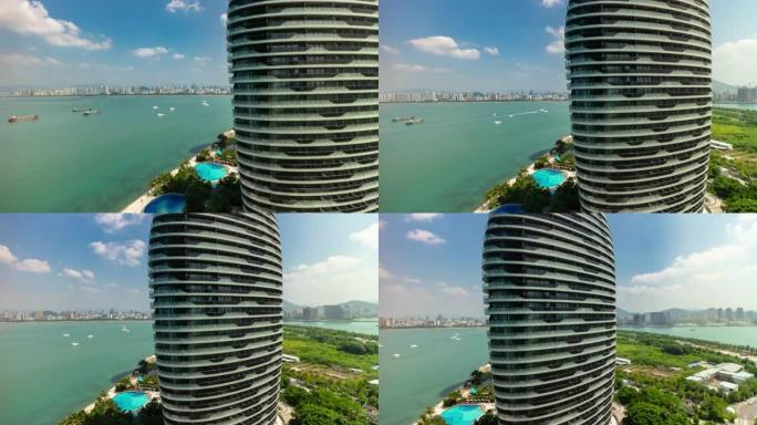 三亚城市湾酒店综合屋顶全景4k延时中国海南岛