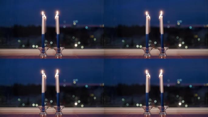 芬兰独立日的蓝白蜡烛