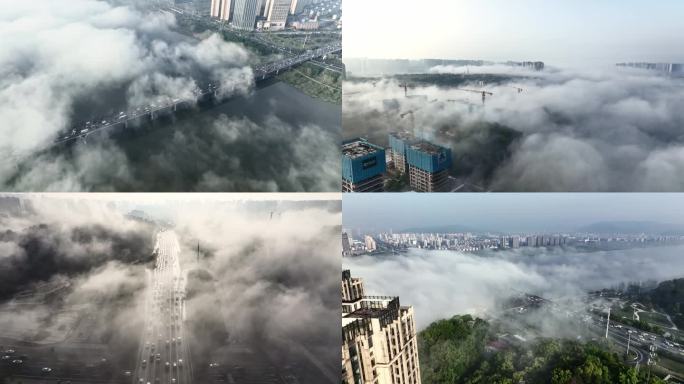网红长沙湘江上的平流雾奇观