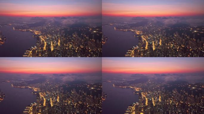 4K正版-航拍香港维多利亚港黎明景观04