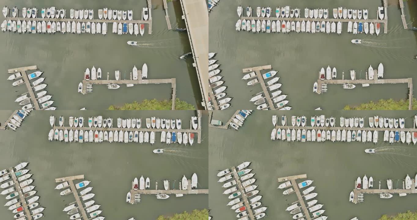 拥有许多船的码头港口的鸟瞰图