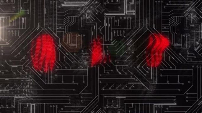 计算机主板上发光红色形状的动画