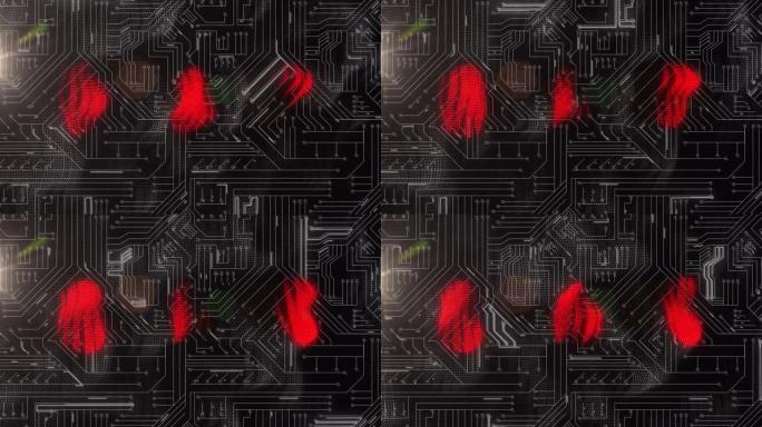 计算机主板上发光红色形状的动画