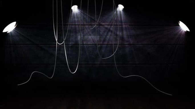 黑色背景上的黑色木板上的白色聚光灯和悬挂电缆的动画