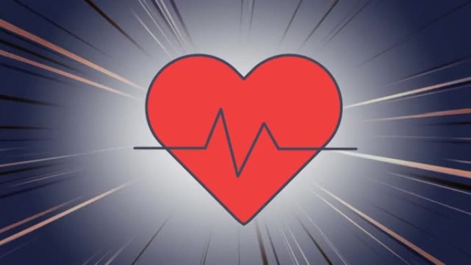 心脏图标的动画，在黑色背景上的线条上有心动图