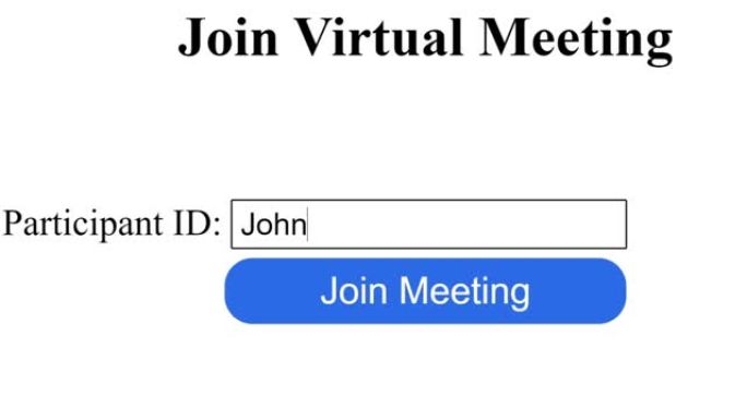 日语。在虚拟会议登录中输入参与者名称。鼠标光标滑动并单击加入虚拟现实会议以登录。光标点击加入网上聚会