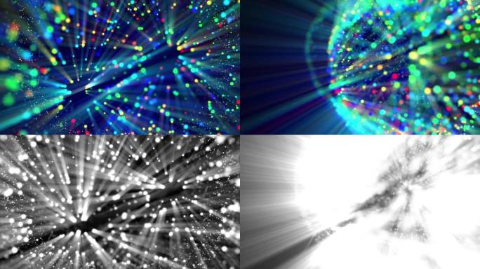 神奇粒子漂浮在液体中令人敬畏的bg，光线如激光表演，光线效果和散景，dop。发光的多色粒子在水下形成