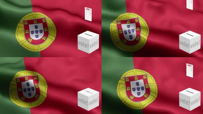 选票飞到盒子为葡萄牙选择-票箱在国旗前-选举-投票-葡萄牙国旗-葡萄牙国旗高细节-国旗葡萄牙波图案循