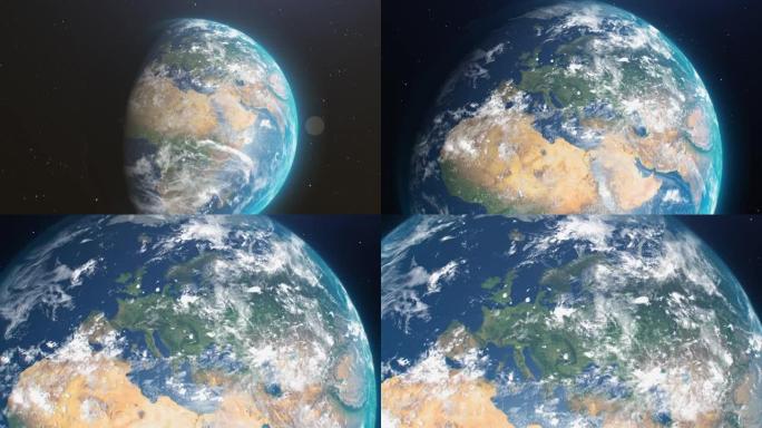 地球，放大欧洲舞台背景三维动画穿梭冲击