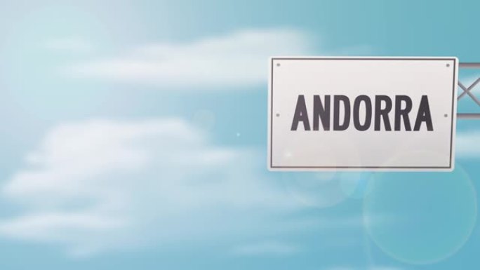 蓝色多云天空上的安道尔道路标志-股票视频
