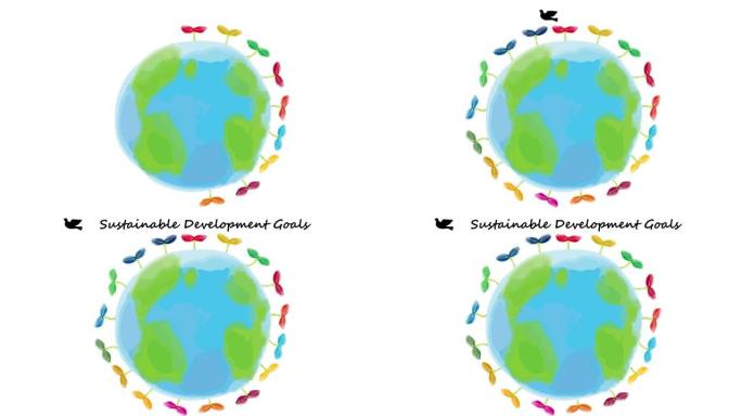 可持续发展目标图像水彩地球和萌芽动画