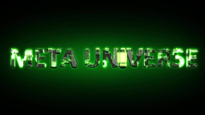 元宇宙在黑色孤立循环视频上发光深绿色网络文本