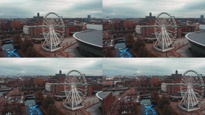 英国英格兰利物浦的利物浦车轮和回声竞技场的鸟瞰图。